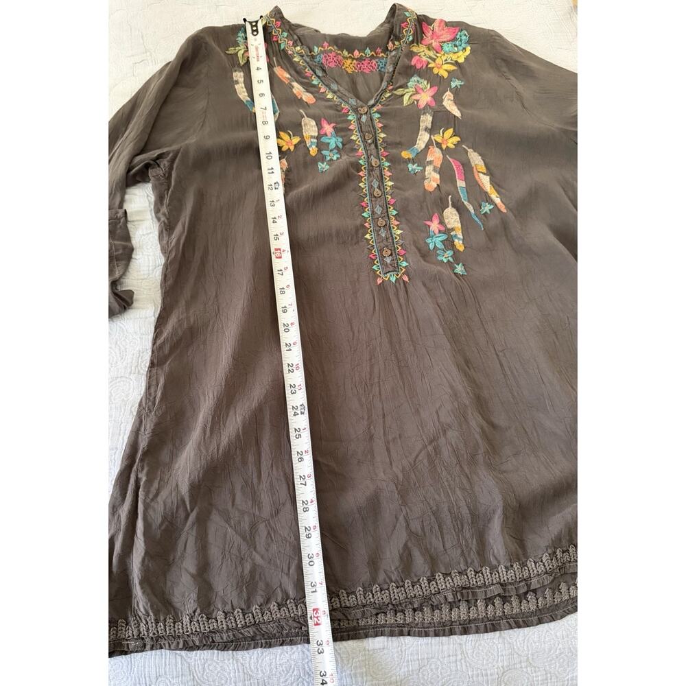 Johnny Was Tunic Shirt Dress Grey Feather Embroidered Pastel‎ Boho Sz XL - Picture 7 of 8